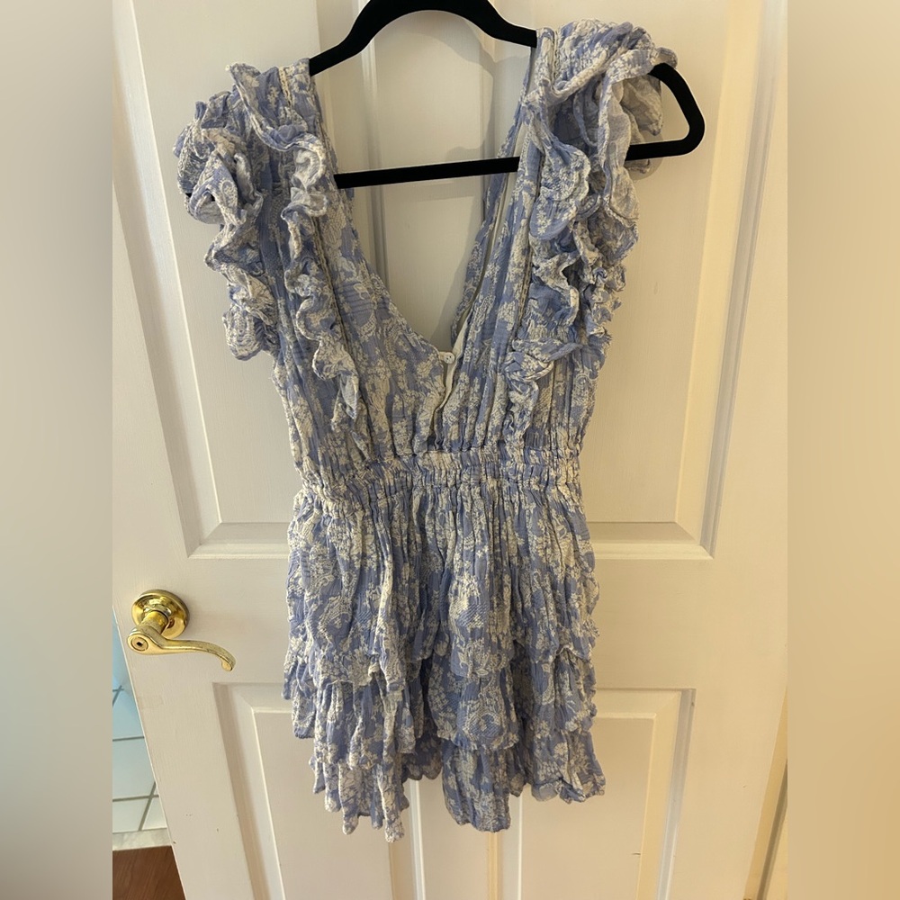 Olivaceous Blue and Cream Textured Dress